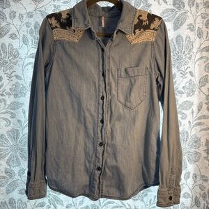 Free People Light Blue Denim Top